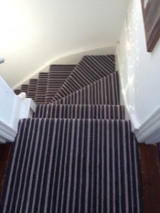 fairfield stripe lilac carpet on stairs    